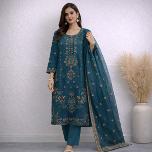 Elegant Printed 3-Piece Cotton Lawn Suit with Floral Dupatta